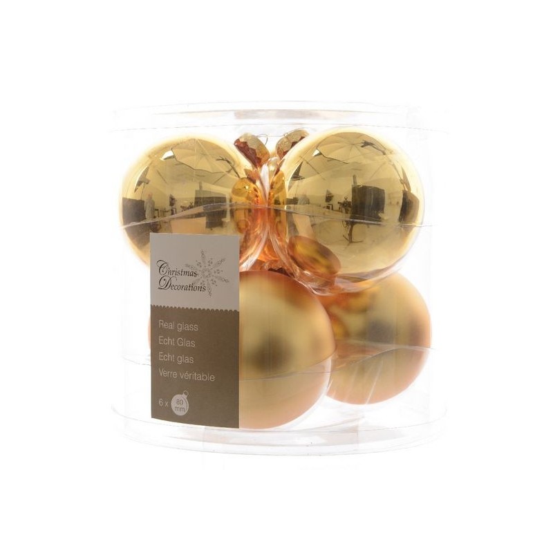 Christmas Baubles to Hang in Glass 8 cm Gold. Set of 6 Christmas Baubles to Hang in Glass 8 cm Gold. Set of 6