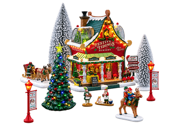 Set di villaggio di Natale Lemax con negozio addobbato