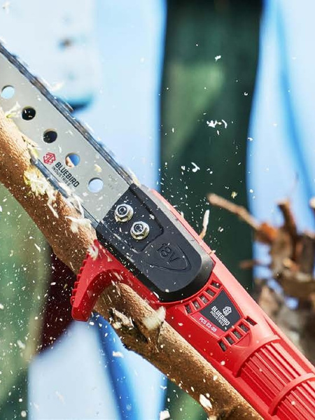 Pruning chainsaw from the Blue Bird range: preparation or use.