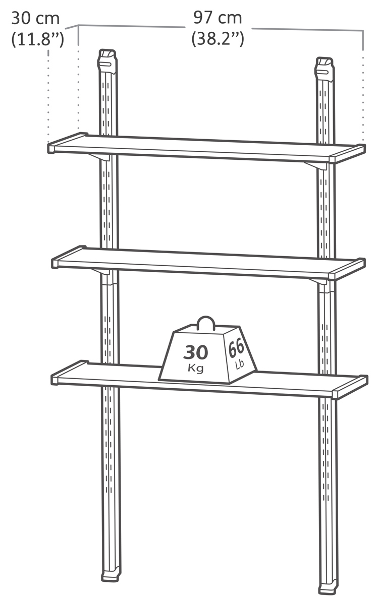 Dimensión del kit de estantes