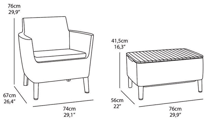 Salemo Keter Table and Armchair Set Dimensions