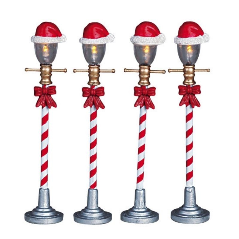 Juego de 4 farolas con gorro de Papá Noel